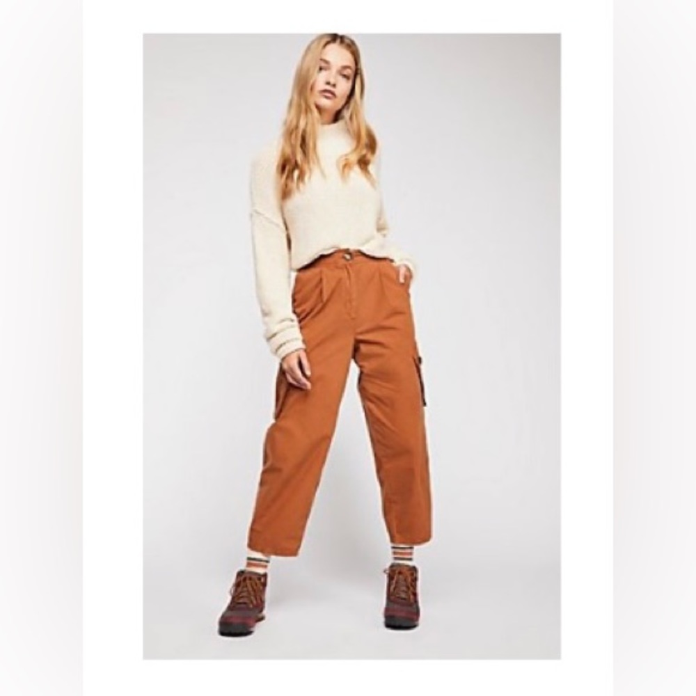 Cargo Pocket Taper Trouser by Free People. Size 10. Color: Light Brown.